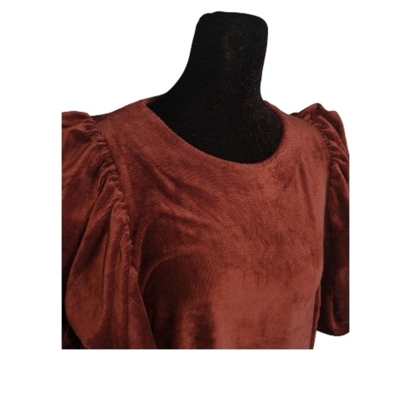 THML Large Rust Cordorouy Puff Sleeve Key Hole Neck Blouse 80's Vibe, Feminine - Picture 5 of 8